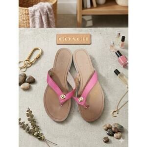 Coach Shelly Leather Thong Sandals – Dahlia Pink – Turnlock Detail Sz. 7